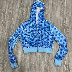 y2k blue velour cropped hoodie